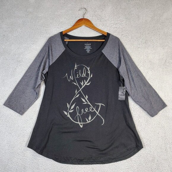 torrid Tops - Torrid T-Shirt Womens 1 Black Gray Wild And Free Graphic Print Raglan Sleeve NWT
